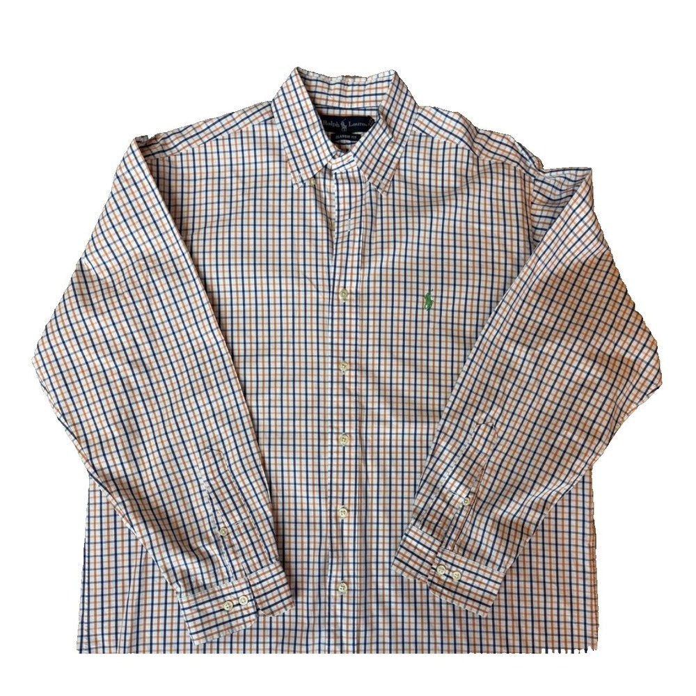 Polo Ralph Lauren Men's Button Down Shirt Blue & Orange Stripe Sz 16 32/33 Large
